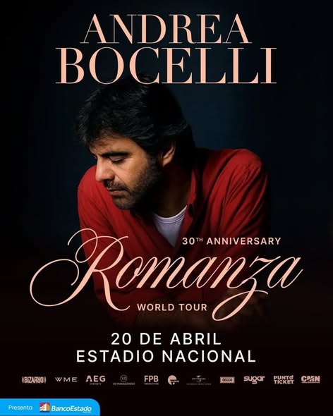Andrea Bocelli regresa a Chile: una noche histórica en el Estadio Nacional con el Romanza World Tour 2026
