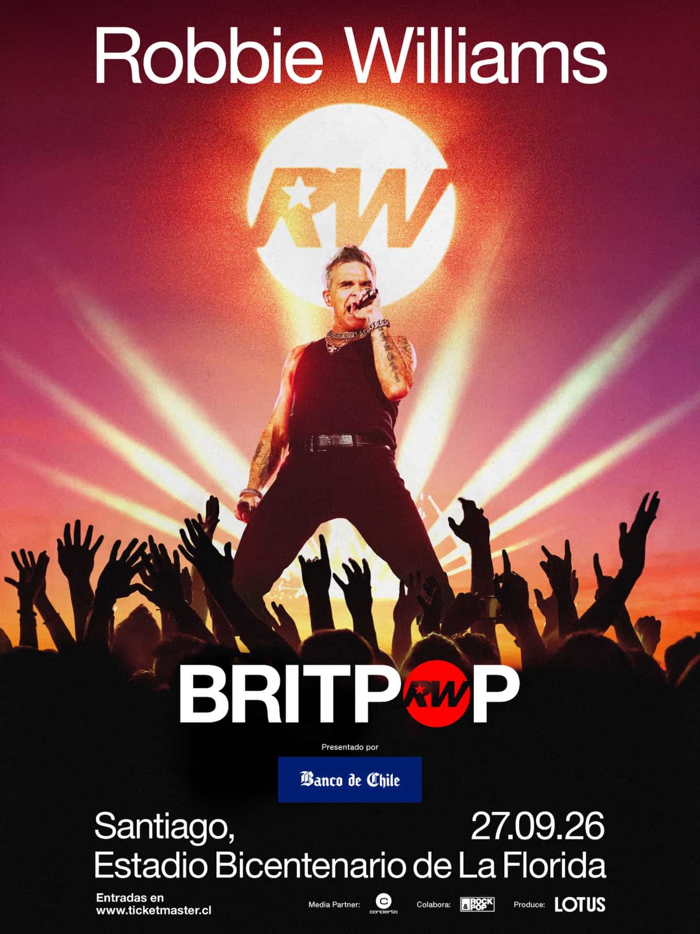 Robbie Williams regresa a Chile con su gira BRITPOP y promete llenar el Estadio Bicentenario de La Florida en 2026