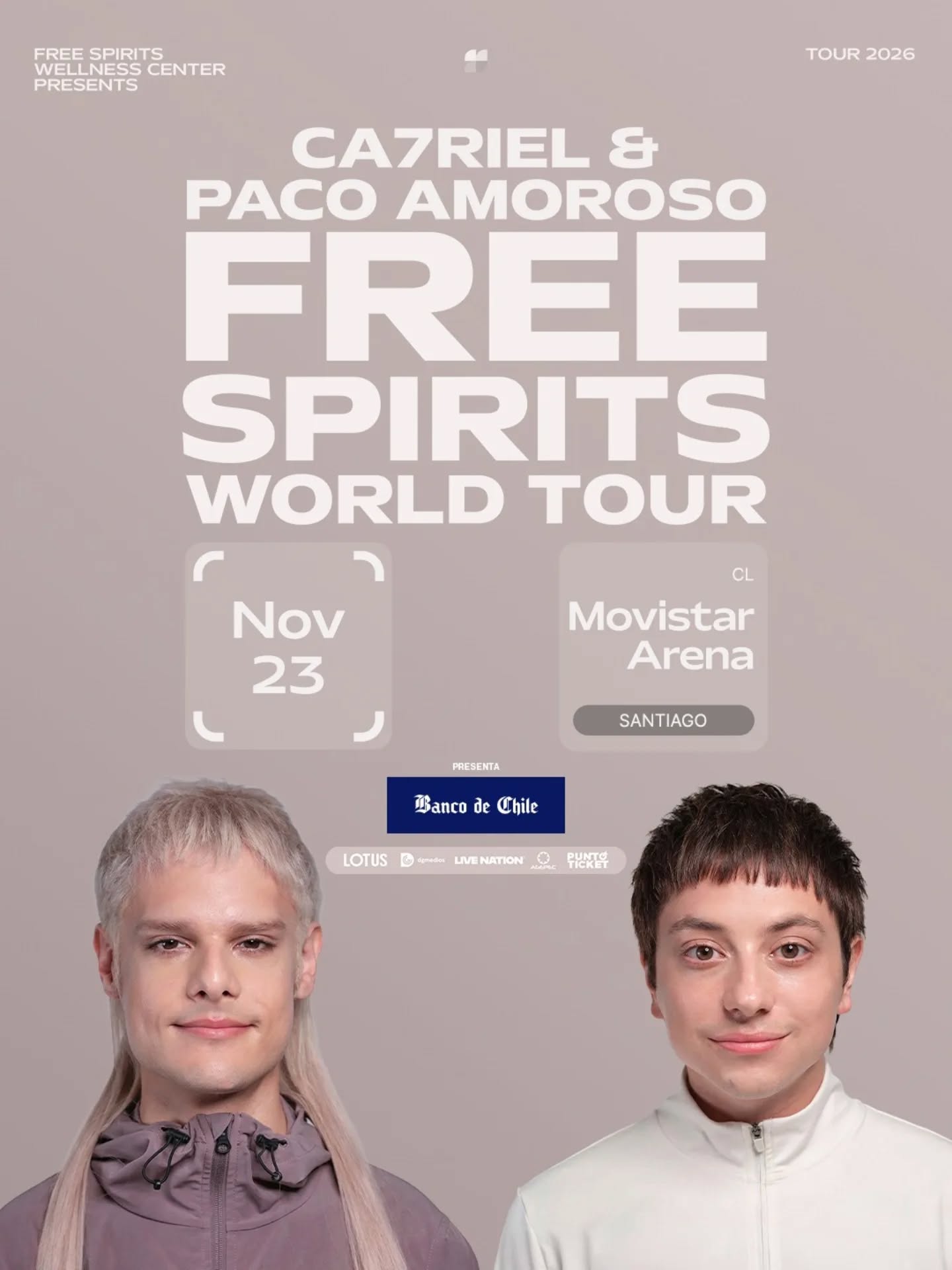 CA7RIEL & Paco Amoroso llegarán a Chile con su Free Spirits World Tour